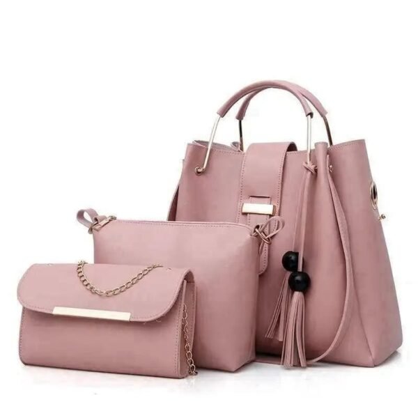 : Women's PU Leather Plain Hand Bag Set