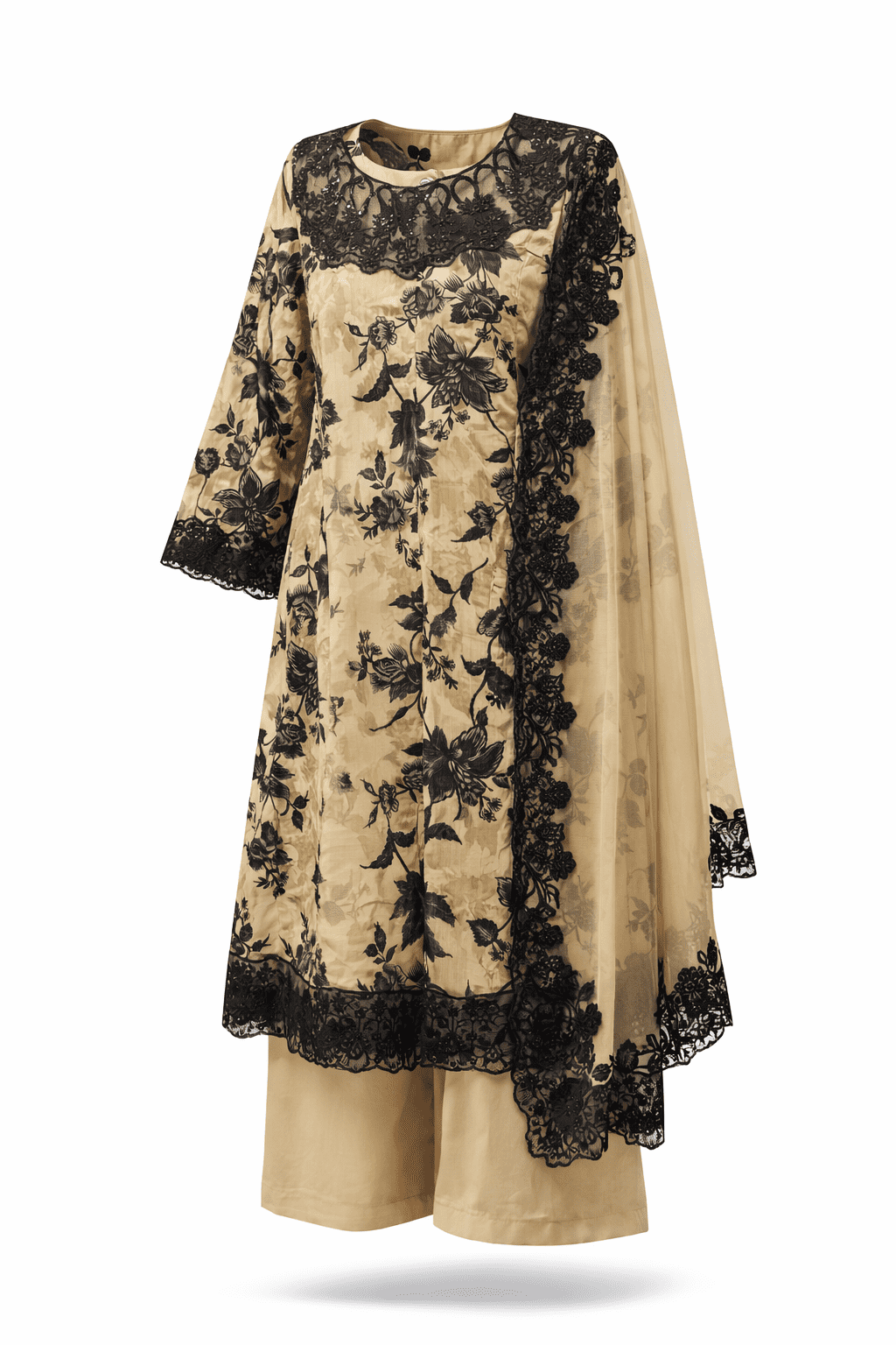 Elegant 3-Piece Embroidered Lawn Suit with Lace Detailing